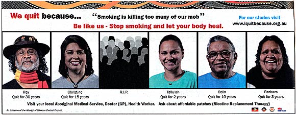 Advertisement: We quit because..., showing Aboriginal people who quit smoking.