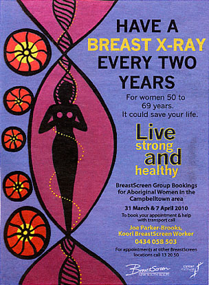 Advertisement targeting Aboriginal women to do a breast x-ray.