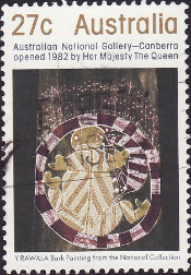 A stamp showing a bark painting.