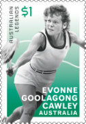 Evonne Goolagong-Cawley in a scene on the tennis court.