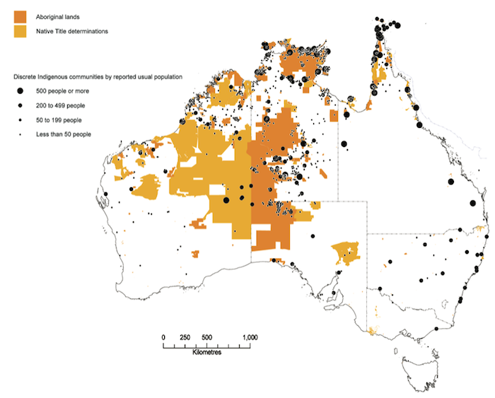 Map showing the location of Aboriginal communities in Australia.