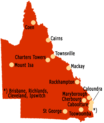 Map: Murri Courts in Queensland, Australia.