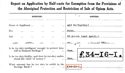 Form for the exemption of the Aborigines Protection Act.