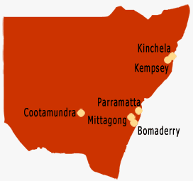 Locations of institutions in NSW where stolen children were brought to.
